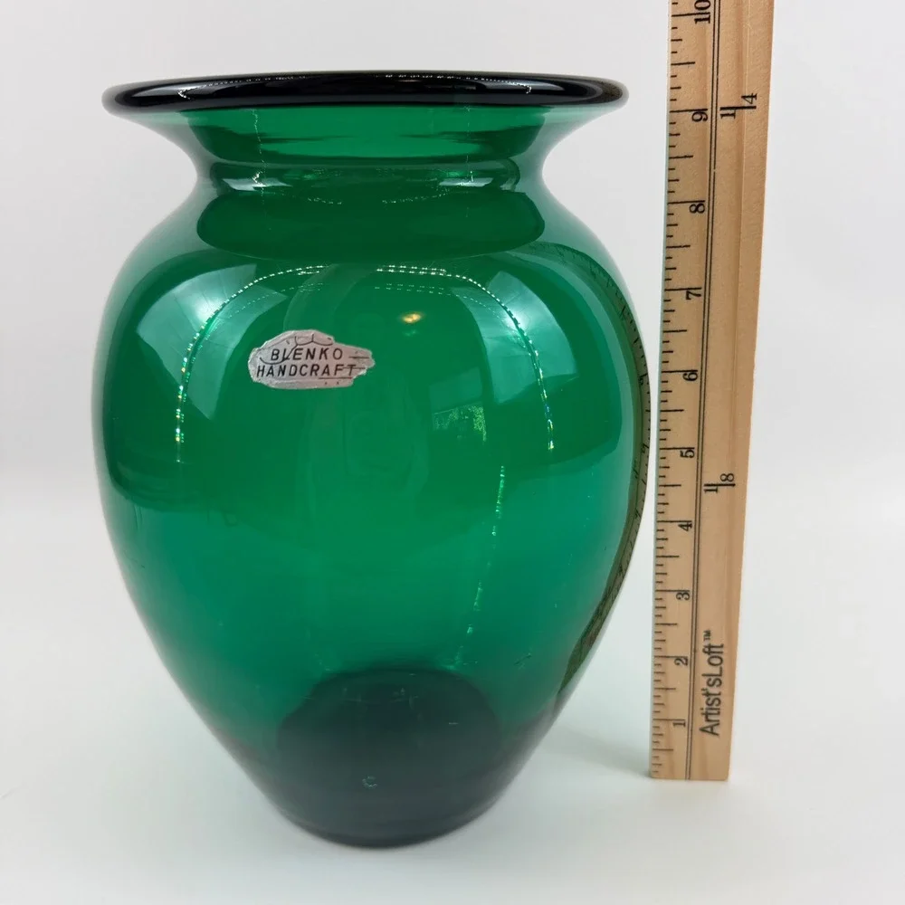 Blenko 431L Emerald Green Hand Blown‎ Glass Vase Original Foil Sticker
